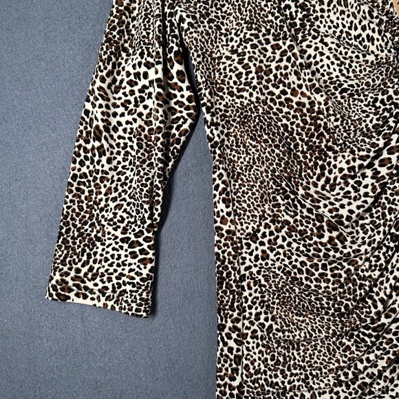 Susan Lawrence Leopard Print Top Med 3/4 Sleeve Ruched V-Neck Made In USA - Picture 5 of 11